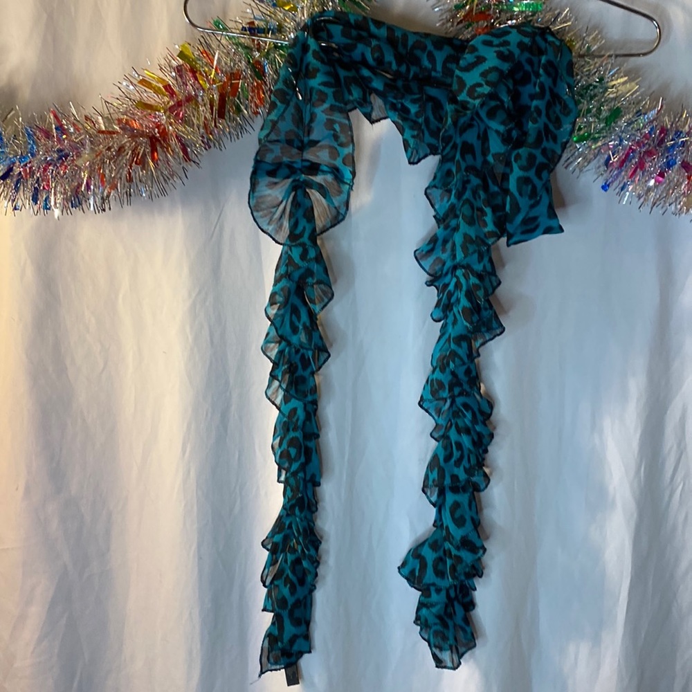 Teal Cheetah Ruffle Scarf